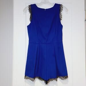 Love...ady Blue Romper With Black Lace Detail